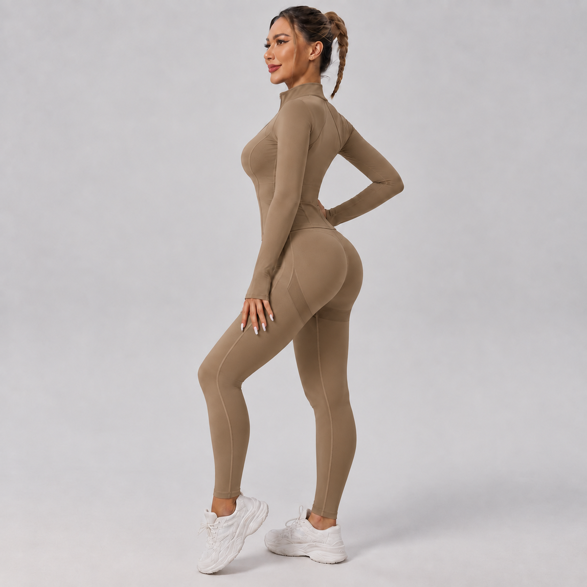 Cocoa - Contour Seamless Activewear Set, rear three-quarter view